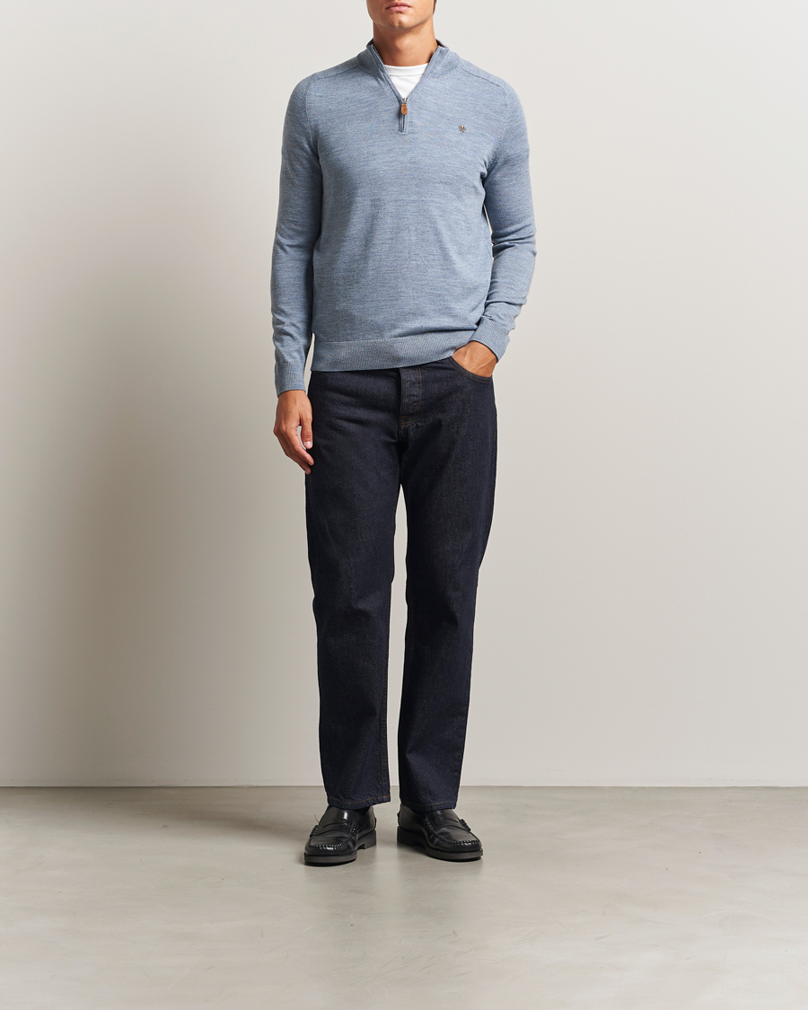 Heren | Truien | Morris | John Merino Half Zip Light Blue
