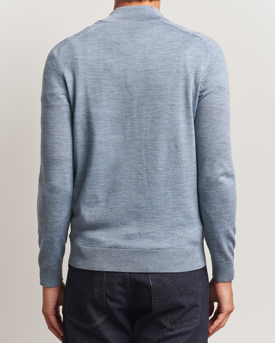 Heren | Truien | Morris | John Merino Half Zip Light Blue