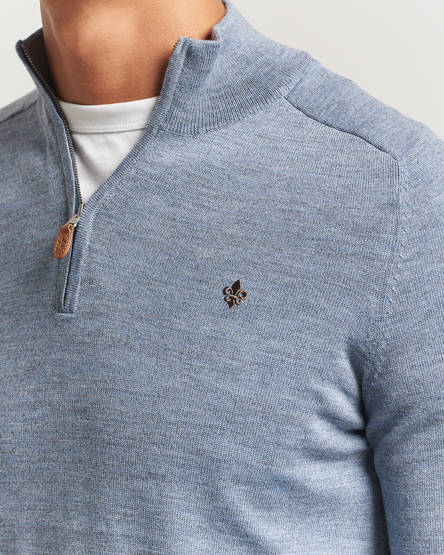 Heren | Truien | Morris | John Merino Half Zip Light Blue