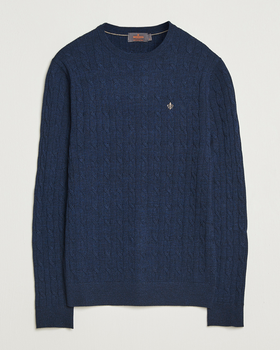 Homme | Pulls Et Tricots | Morris | Merino Cable O-Neck Dark Blue