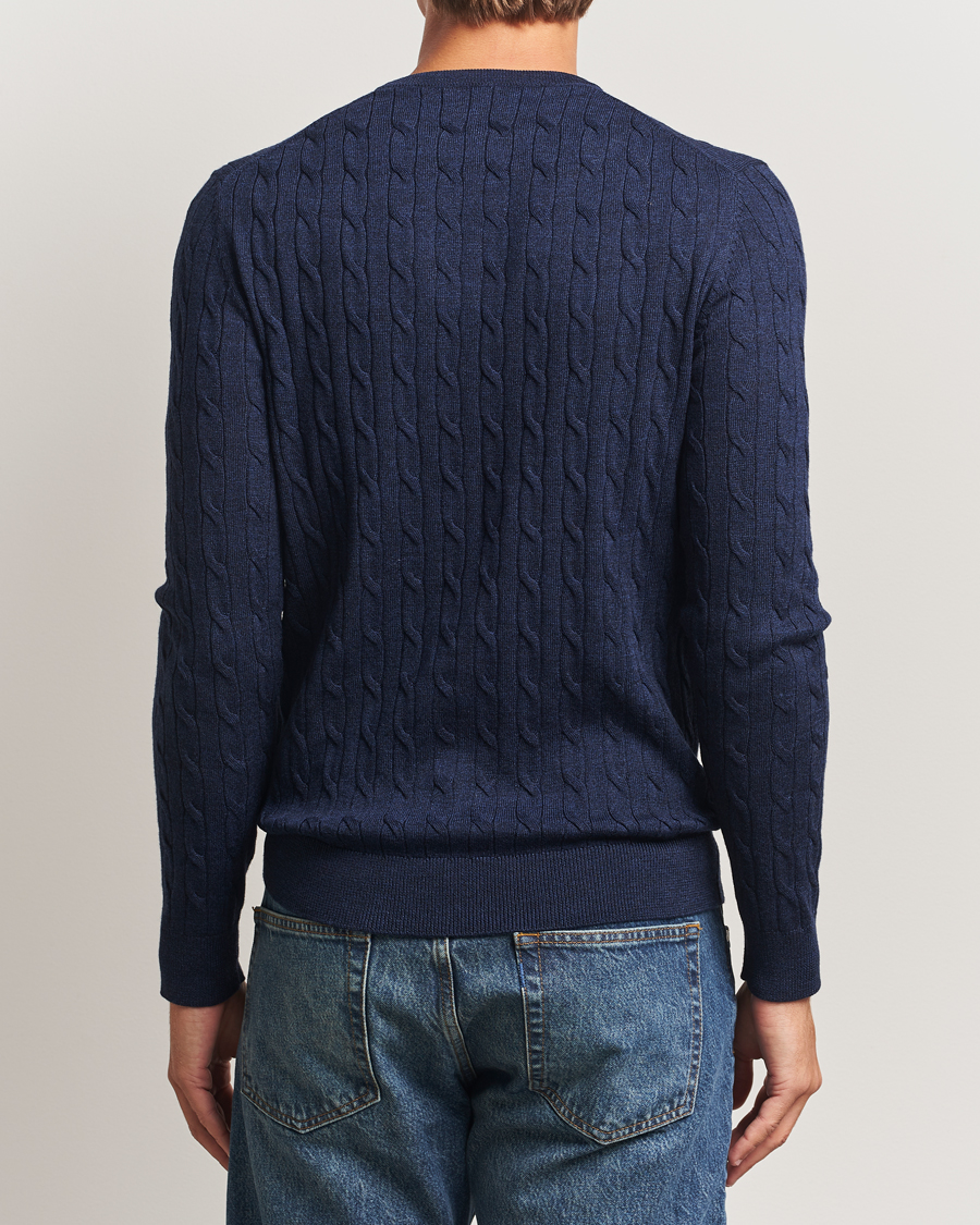 Homme | Pulls Et Tricots | Morris | Merino Cable O-Neck Dark Blue