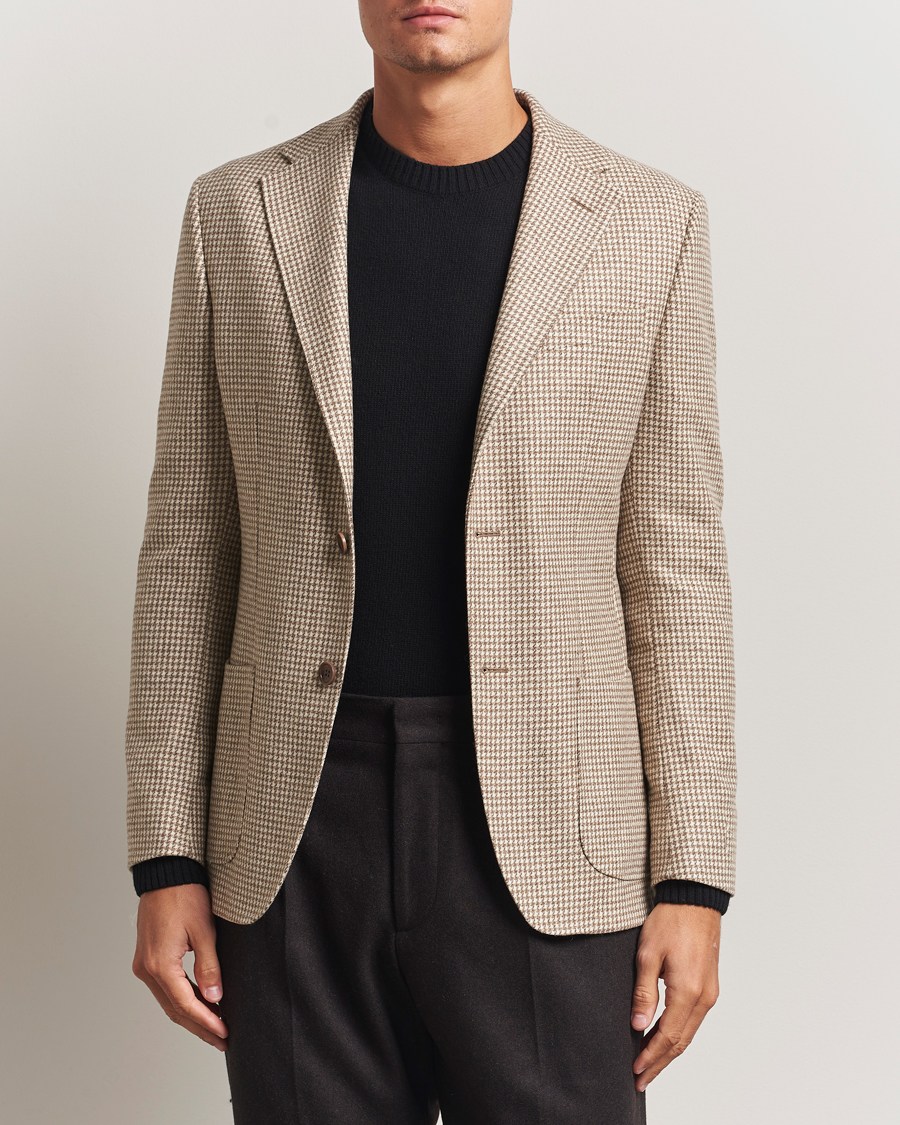 Homme | Blazers | Morris | Wool Silk Houndstooth Blazer Khaki
