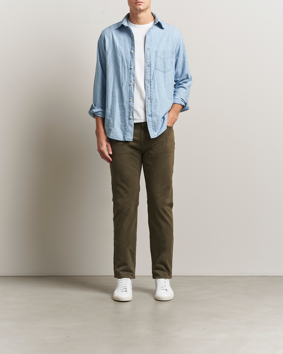 Heren | Broeken | Morris | James Brushed 5-Pocket Pants Olive