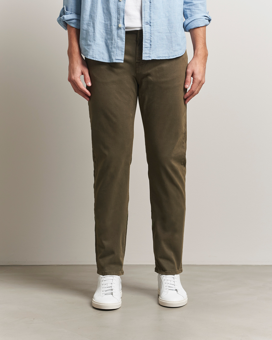 Heren | Broeken | Morris | James Brushed 5-Pocket Pants Olive