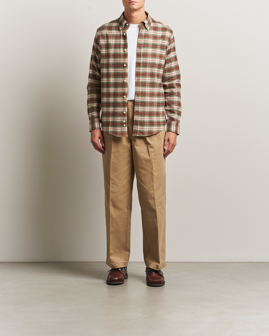 Heren | Overhemden | Morris | Flannel Check Shirt Olive