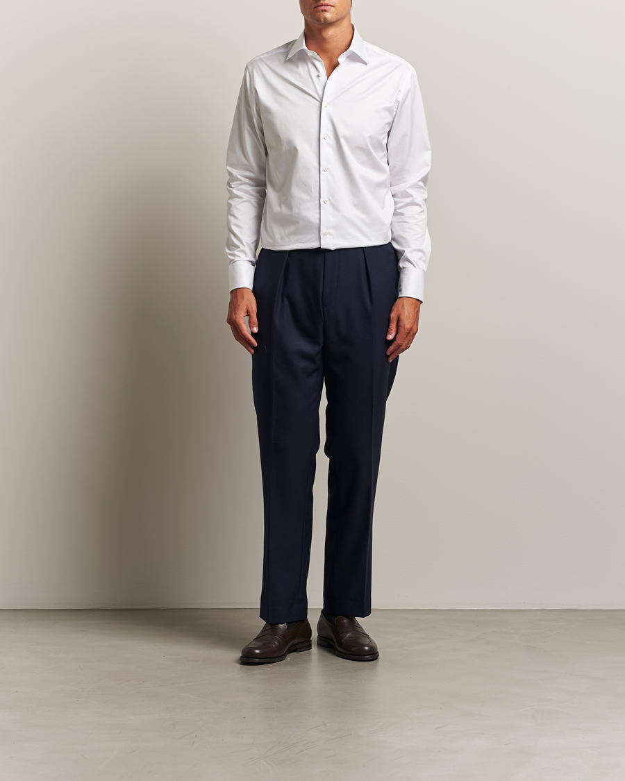 Homme | Chemises | Stenströms | Regular Fit Cotton Twill Double Cuff Shirt White