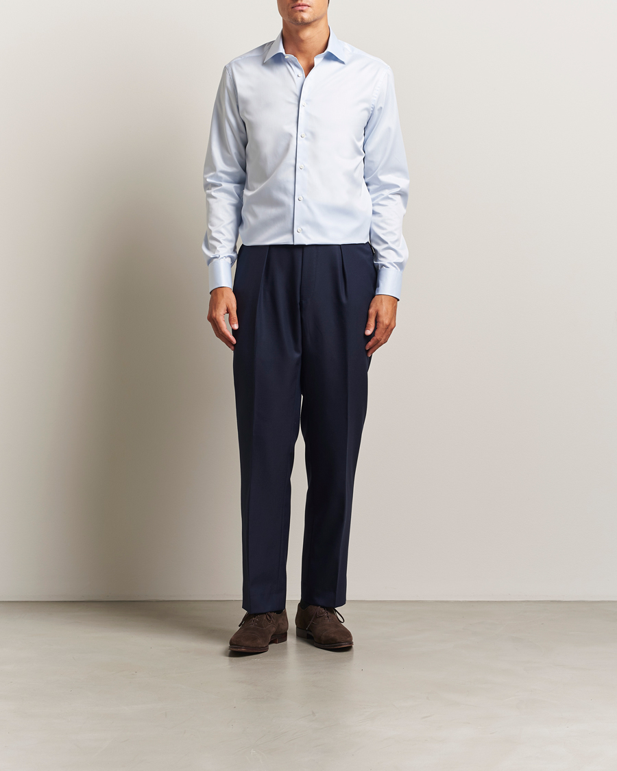 Homme | Chemises | Stenströms | Regular Fit Cotton Twill Double Cuff Shirt Blue