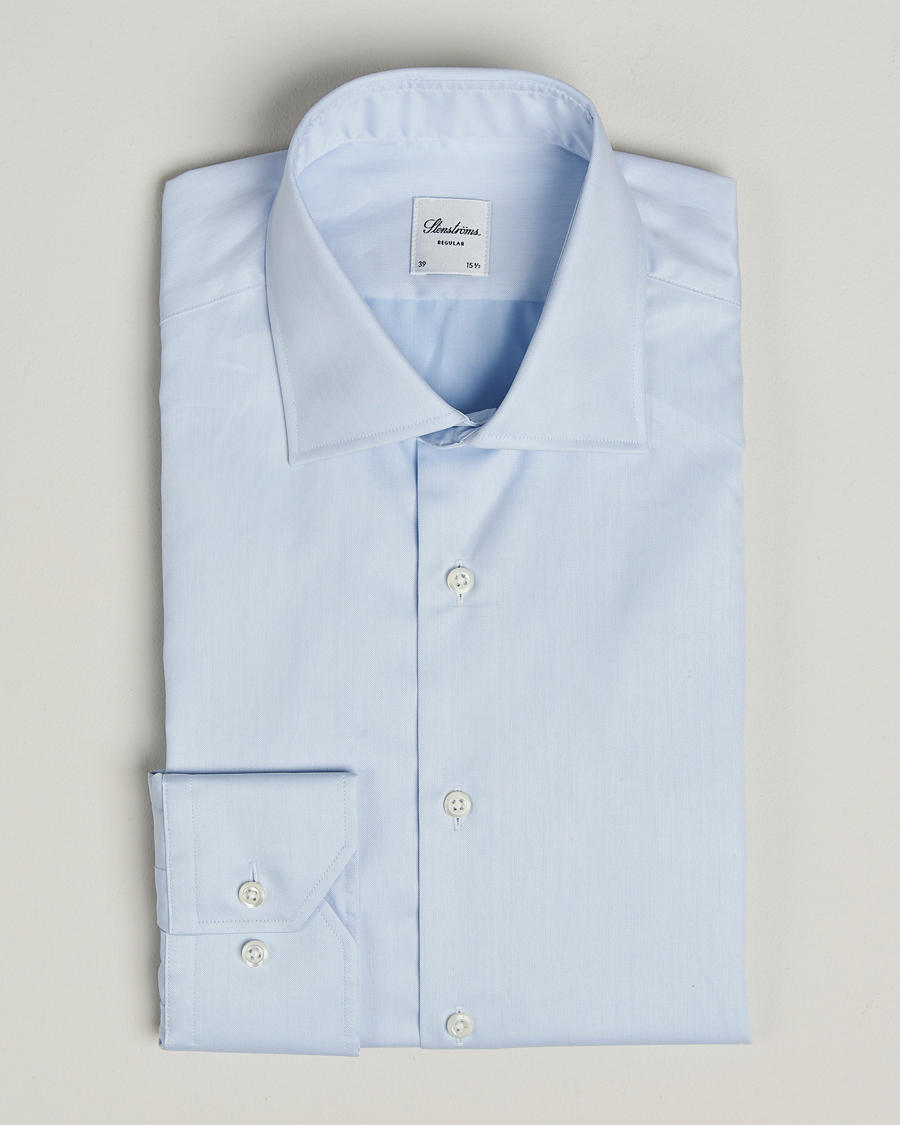 Homme | Chemises | Stenströms | Regular Fit Cotton Twill Shirt Blue
