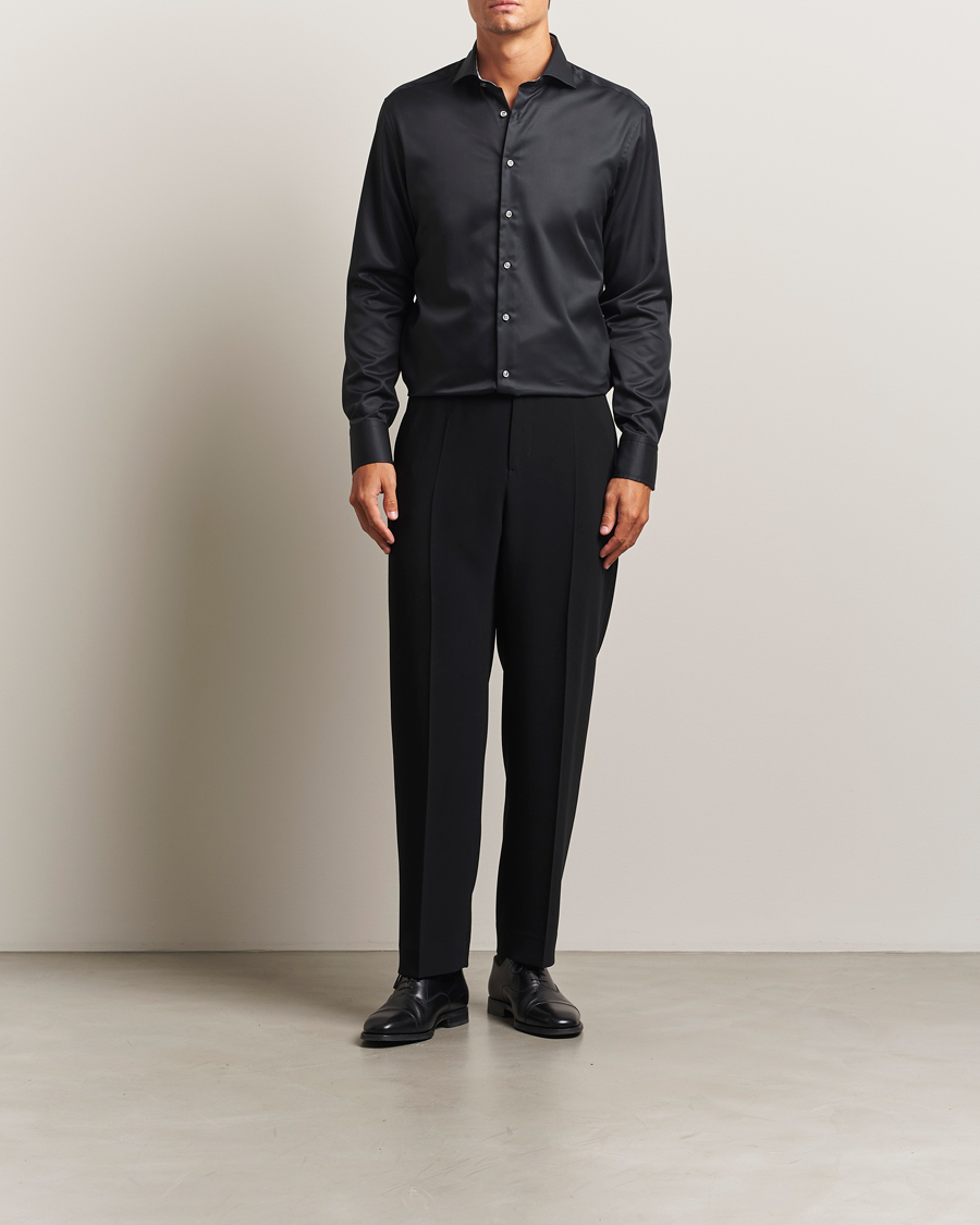 Heren | Overhemden | Stenströms | Regular Fit Contrast Shirt Black
