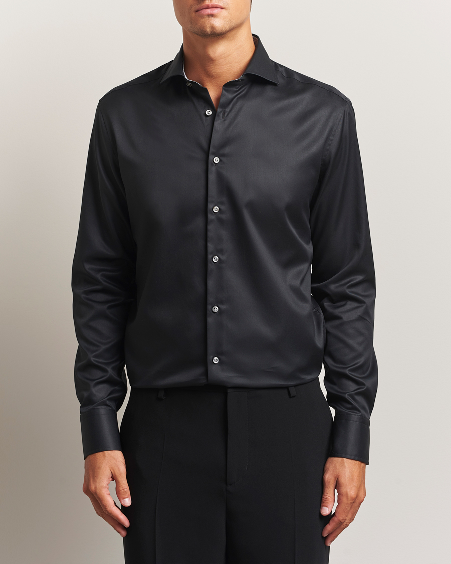 Heren | Overhemden | Stenströms | Regular Fit Contrast Shirt Black