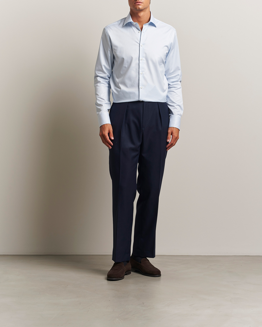Heren | Overhemden | Stenströms | Regular Fit Thin Stripe Shirt White/Blue