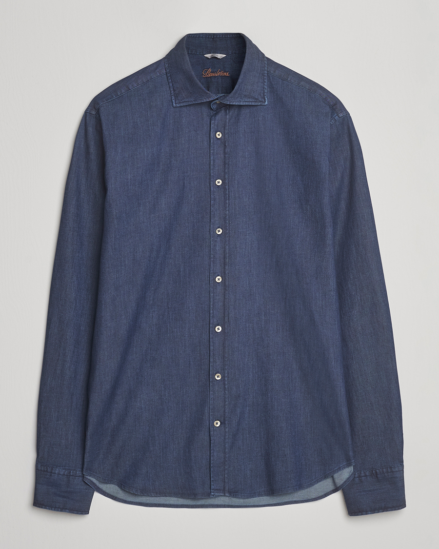 Heren | Overhemden | Stenströms | Regular Fit Garment Washed Shirt Dark Denim