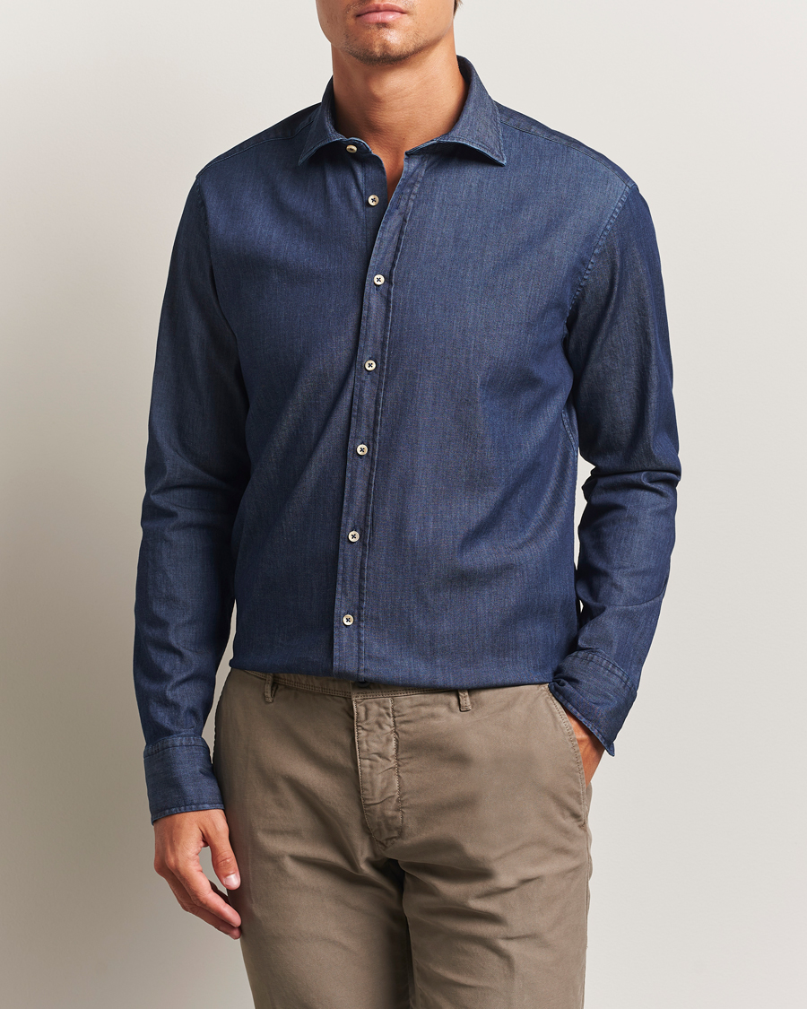 Heren | Overhemden | Stenströms | Regular Fit Garment Washed Shirt Dark Denim