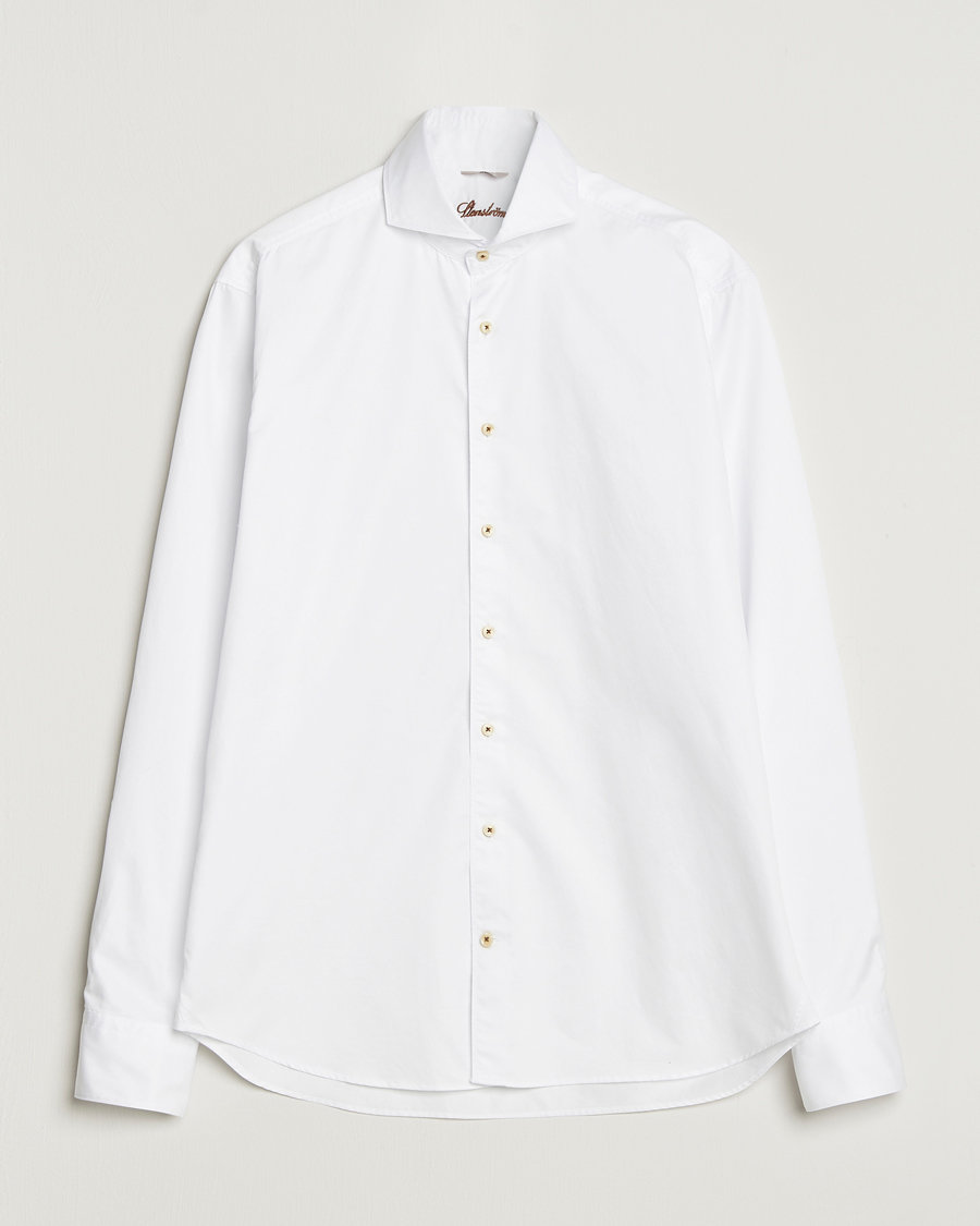 Heren | Overhemden | Stenströms | Regular Fit Washed Cotton Plain Shirt White