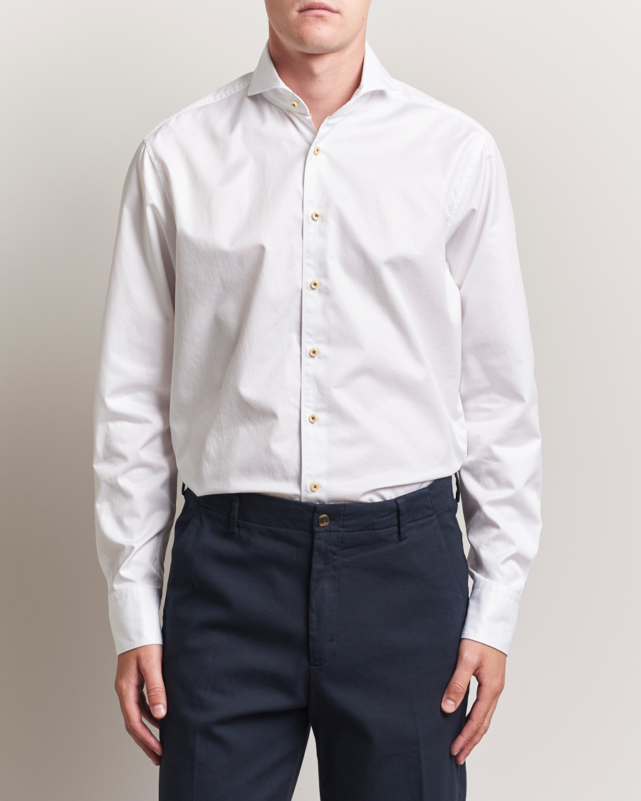 Heren | Overhemden | Stenströms | Regular Fit Washed Cotton Plain Shirt White