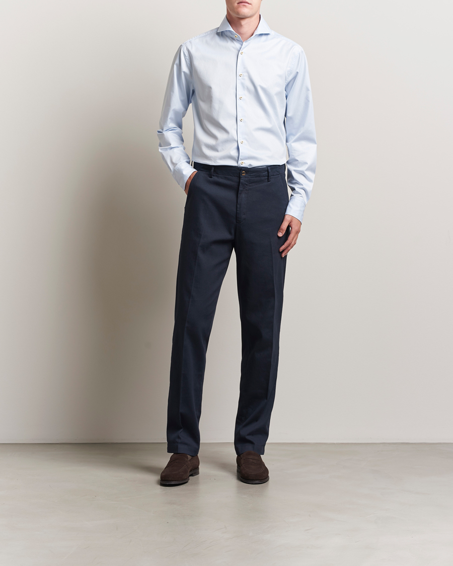 Heren | Overhemden | Stenströms | Regular Fit Washed Cotton Plain Shirt Light Blue