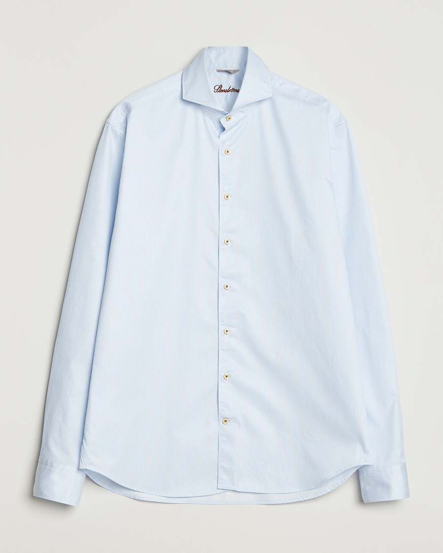 Heren | Overhemden | Stenströms | Regular Fit Pinstriped Casual Shirt Light Blue
