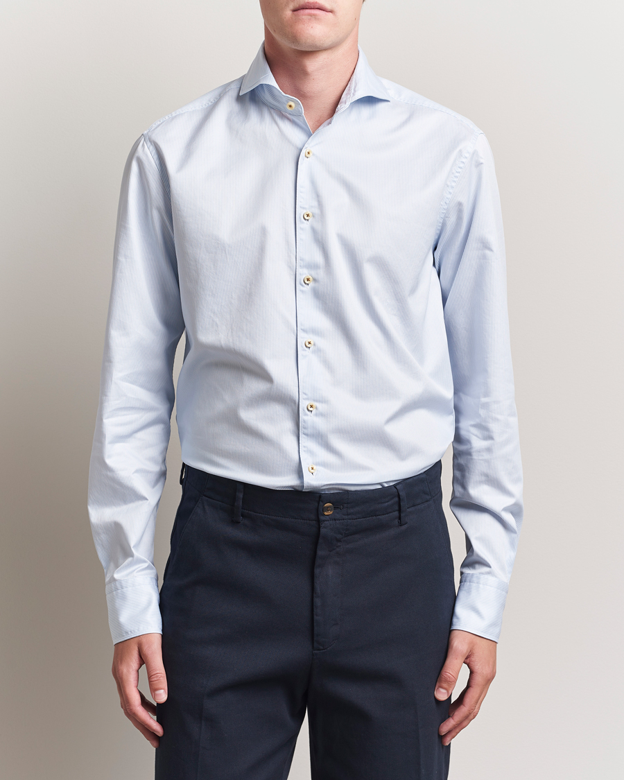 Heren | Overhemden | Stenströms | Regular Fit Pinstriped Casual Shirt Light Blue