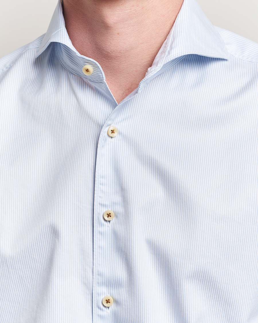 Heren | Overhemden | Stenströms | Regular Fit Pinstriped Casual Shirt Light Blue