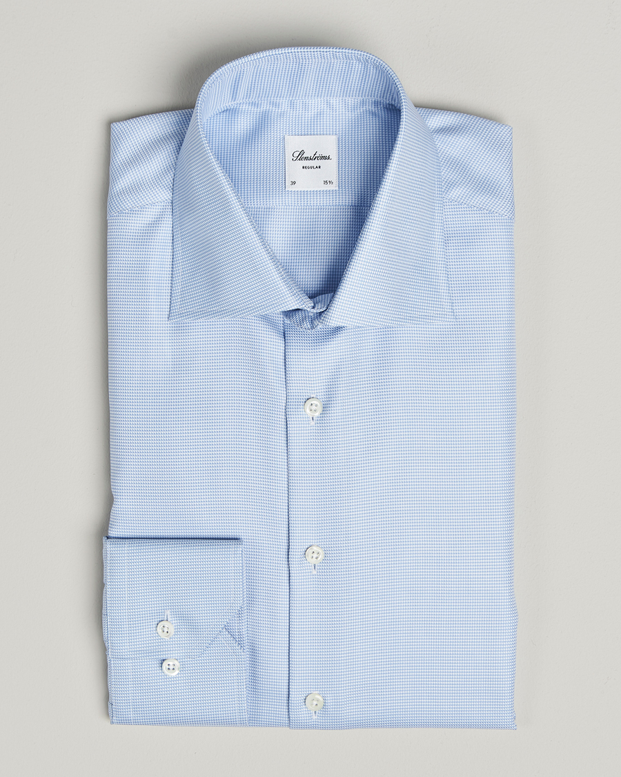 Homme | Chemises | Stenströms | Regular Fit Houndstooth Shirt Blue