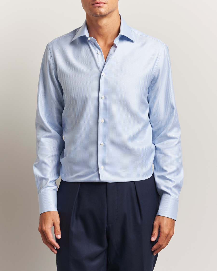 Homme | Chemises | Stenströms | Regular Fit Houndstooth Shirt Blue