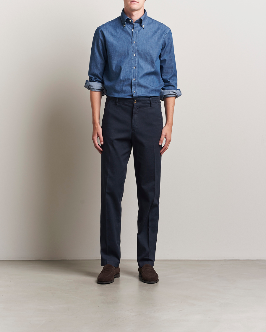 Heren | Overhemden | Stenströms | Regular Fit Button Down Garment Washed Shirt Denim