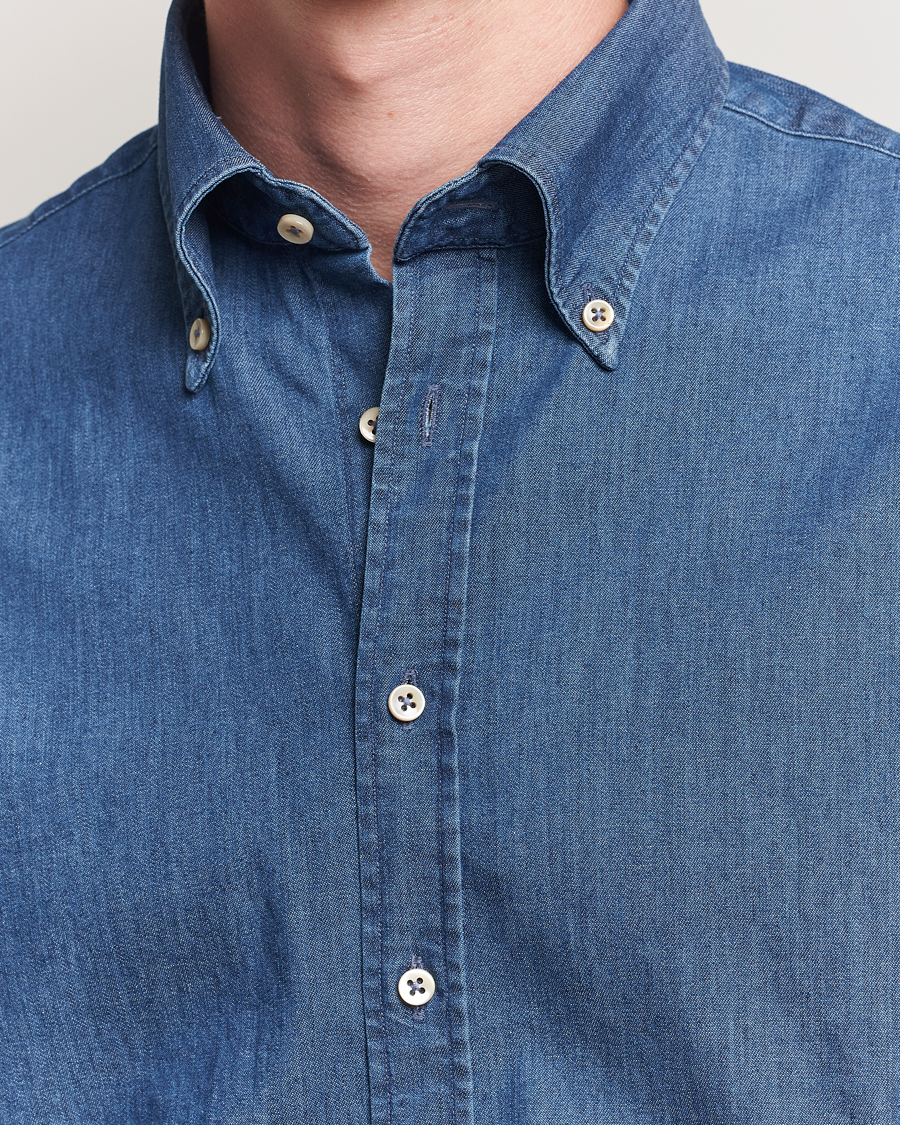 Heren | Overhemden | Stenströms | Regular Fit Button Down Garment Washed Shirt Denim