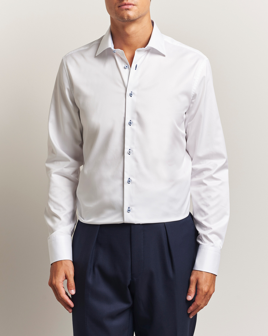 Heren | Overhemden | Stenströms | Regular Fit Contrast Cut Away Shirt White