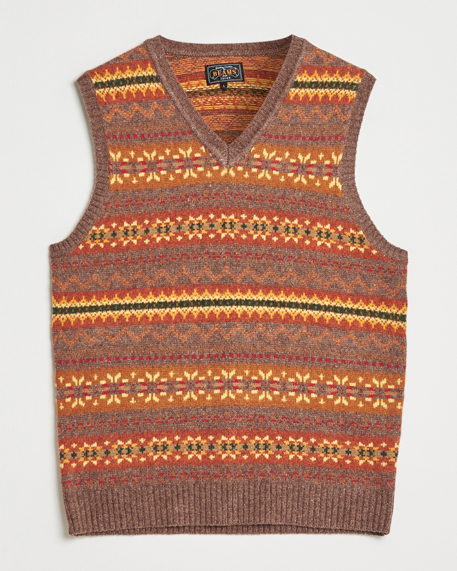 Heren | Truien | BEAMS PLUS | Fairisle Knit Vest Light Brown