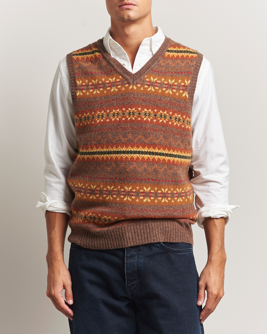 Heren | Truien | BEAMS PLUS | Fairisle Knit Vest Light Brown