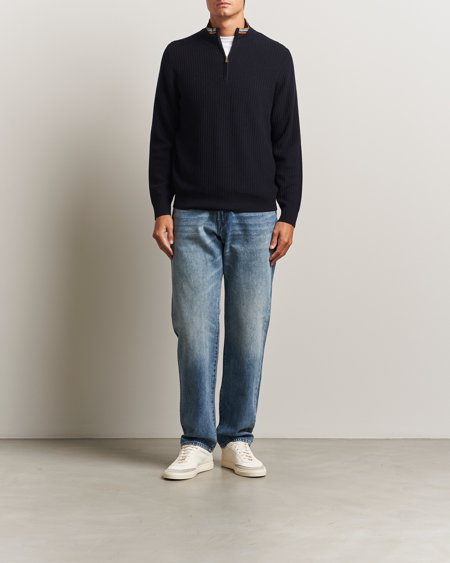 Heren | Truien | Paul Smith | Merino Rib Knitted Half Zip Navy