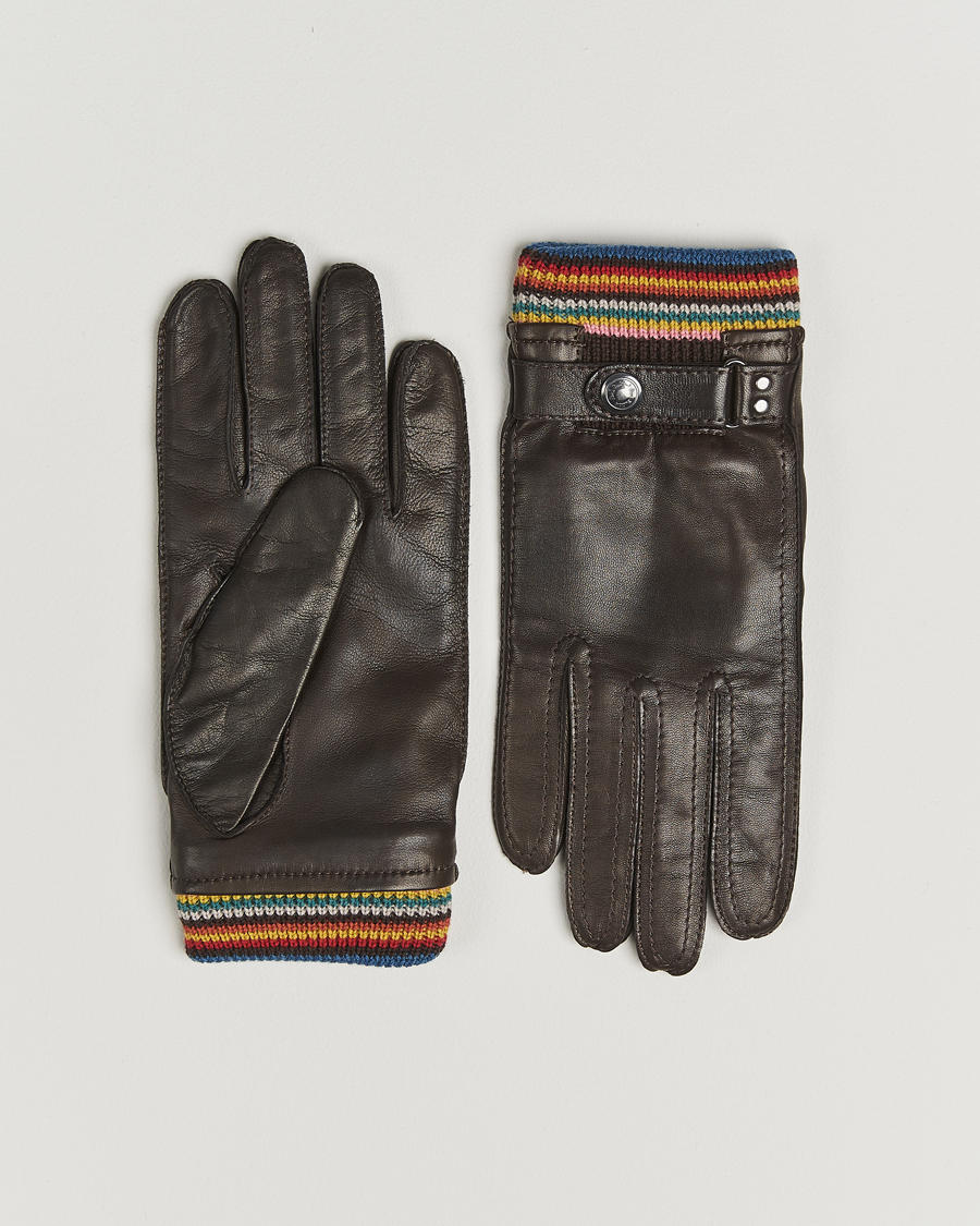 Homme | Gants | Paul Smith | Signature Stripe Cuff Leather Glove Dark Brown