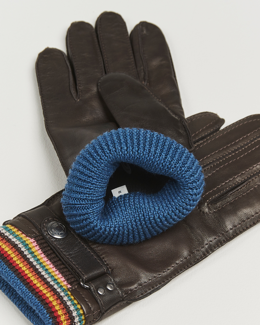 Homme | Gants | Paul Smith | Signature Stripe Cuff Leather Glove Dark Brown