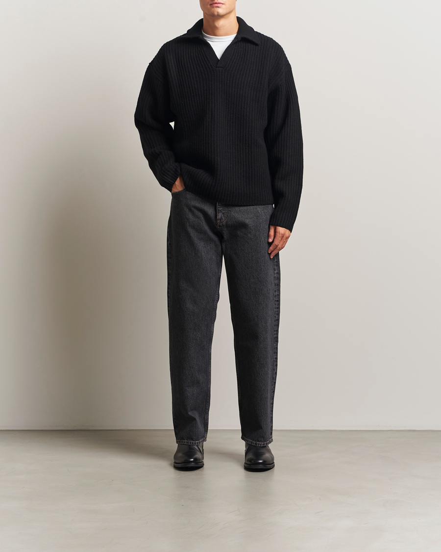 Heren | Truien | Filippa K | Chunky Ribbed Wool Polo Black