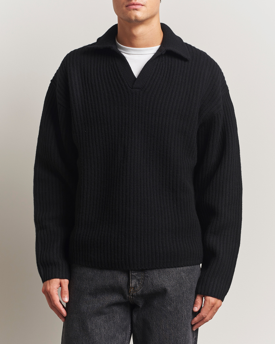 Heren | Truien | Filippa K | Chunky Ribbed Wool Polo Black