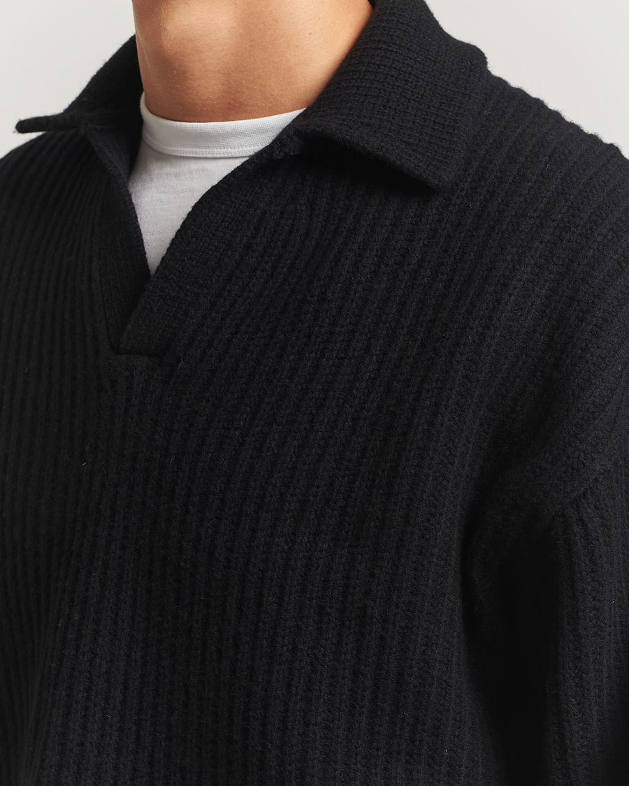 Heren | Truien | Filippa K | Chunky Ribbed Wool Polo Black
