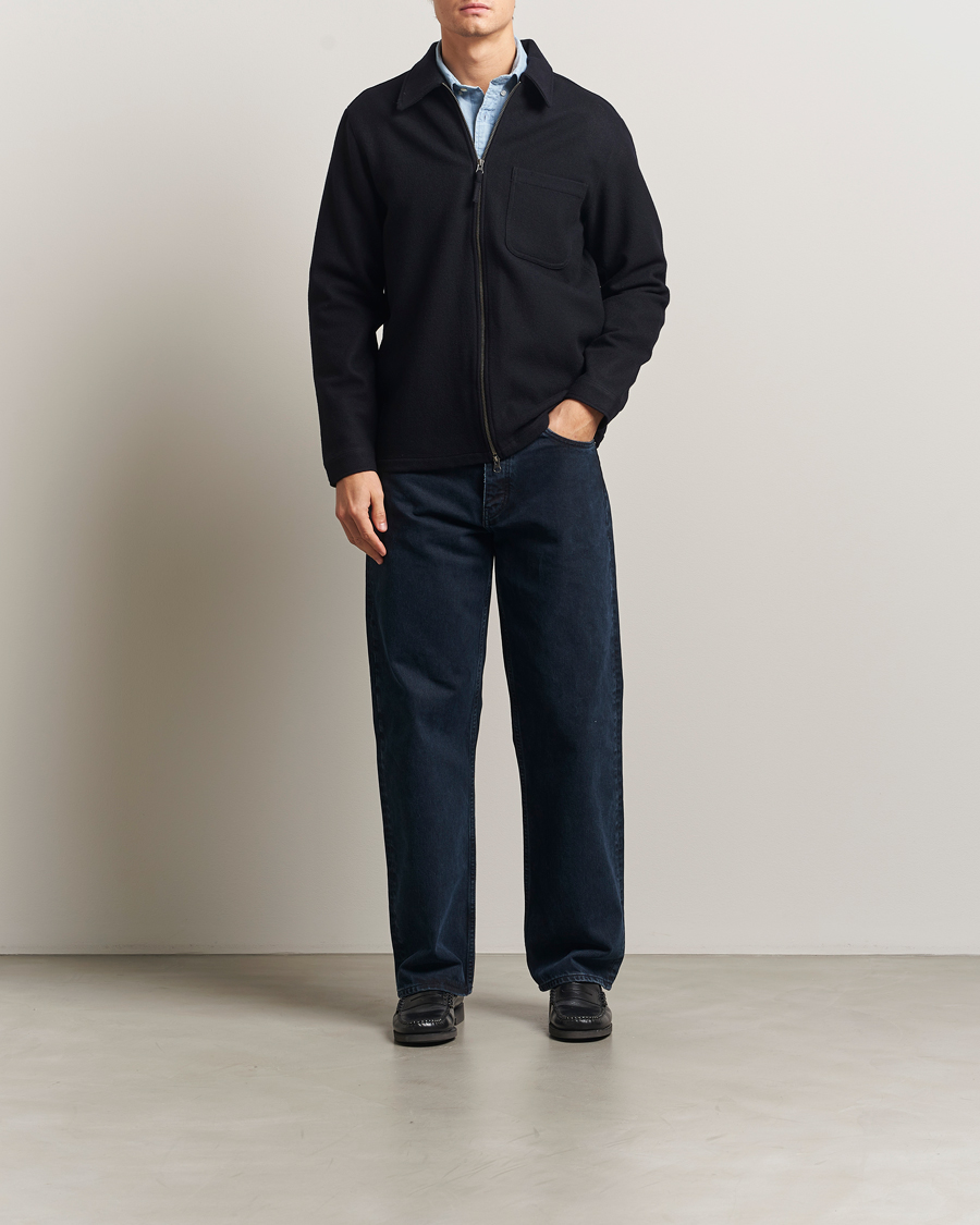 Heren | Overhemden | A Day's March | Fraser Wool Zip Overshirt Navy