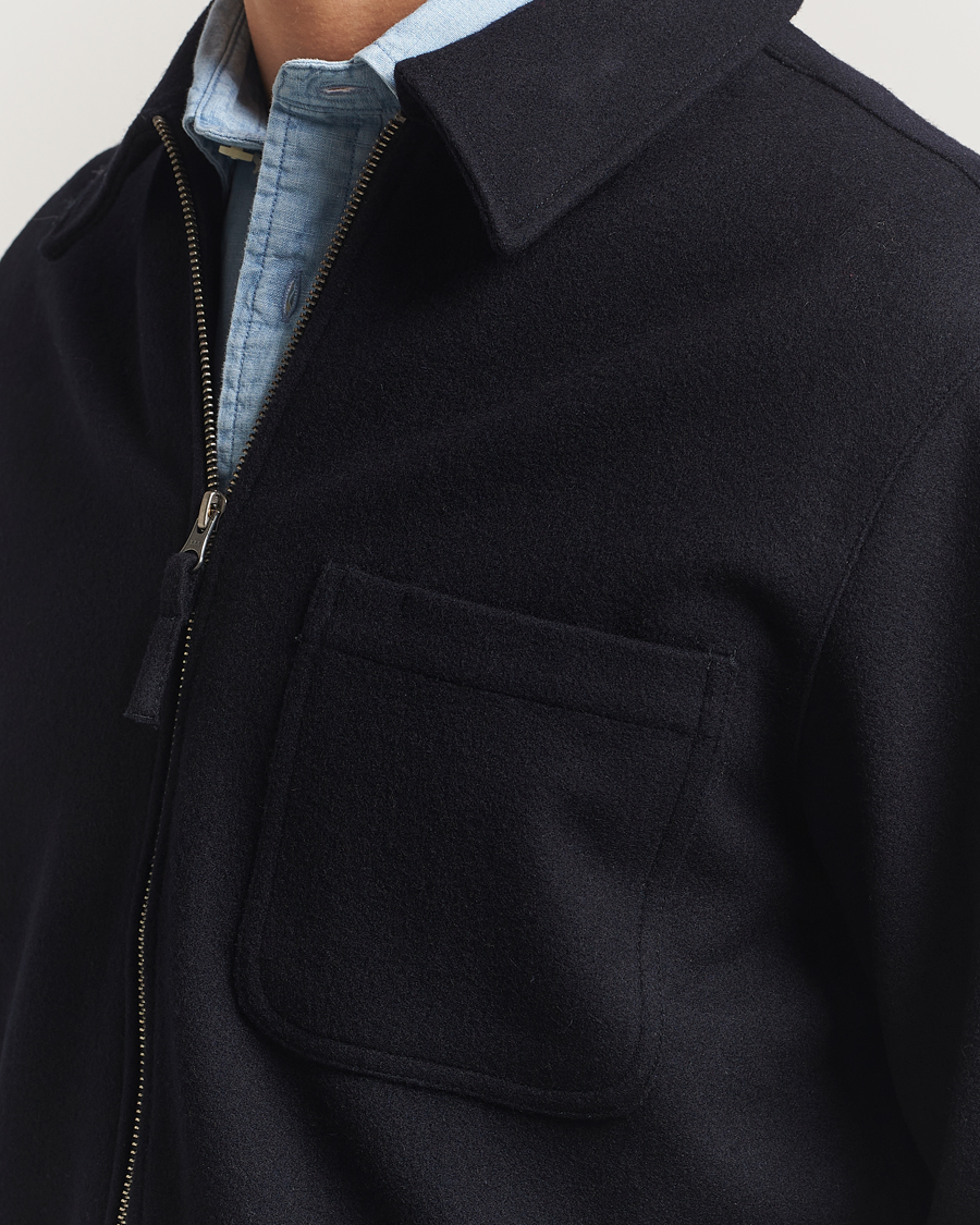 Heren | Overhemden | A Day's March | Fraser Wool Zip Overshirt Navy
