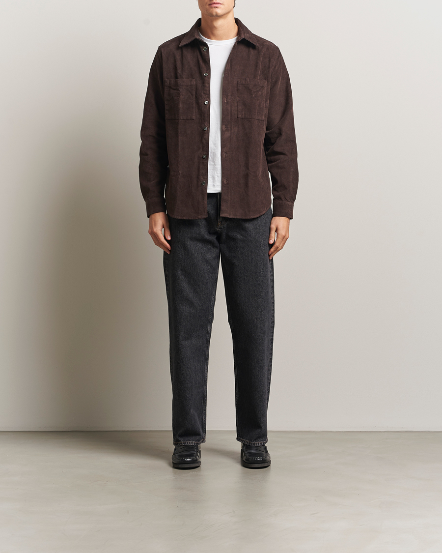 Heren | Overhemden | A Day's March | Rupert Cord Shirt Dark Brown