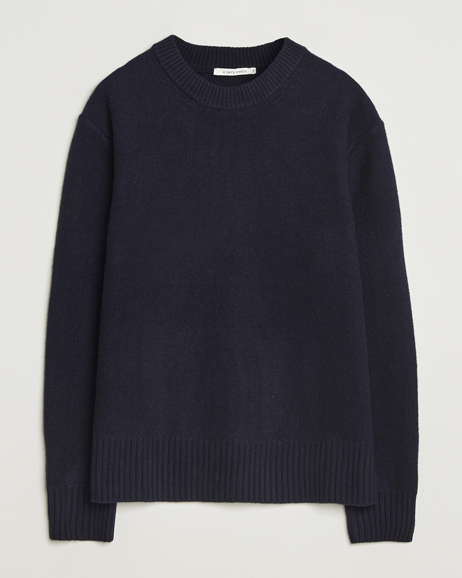 Homme | Pulls Et Tricots | A Day's March | Tietar Boiled Merino Sweater Navy