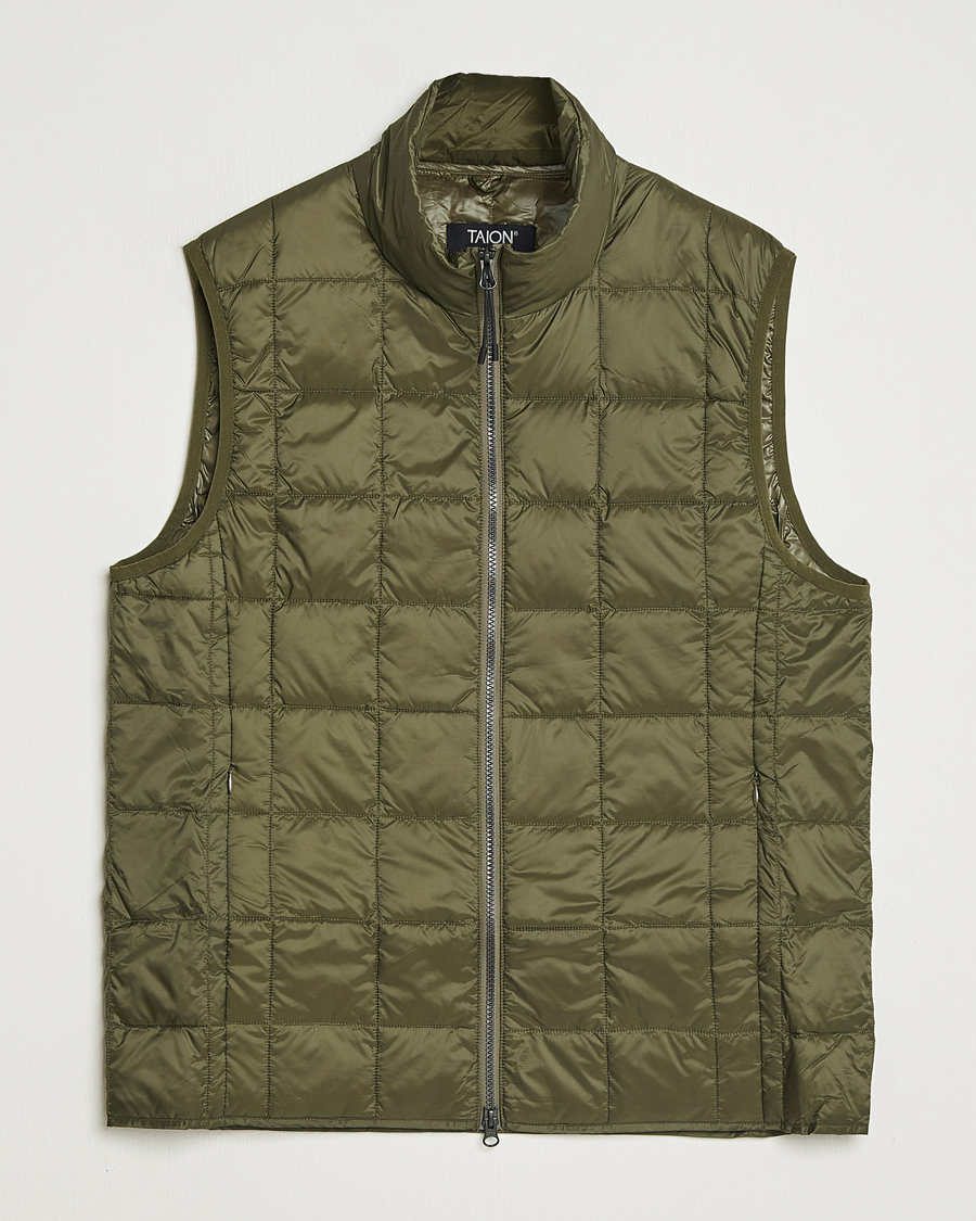 Homme | Gilets | TAION | High Neck Full Zip Lightweight Down Vest Dark Olive