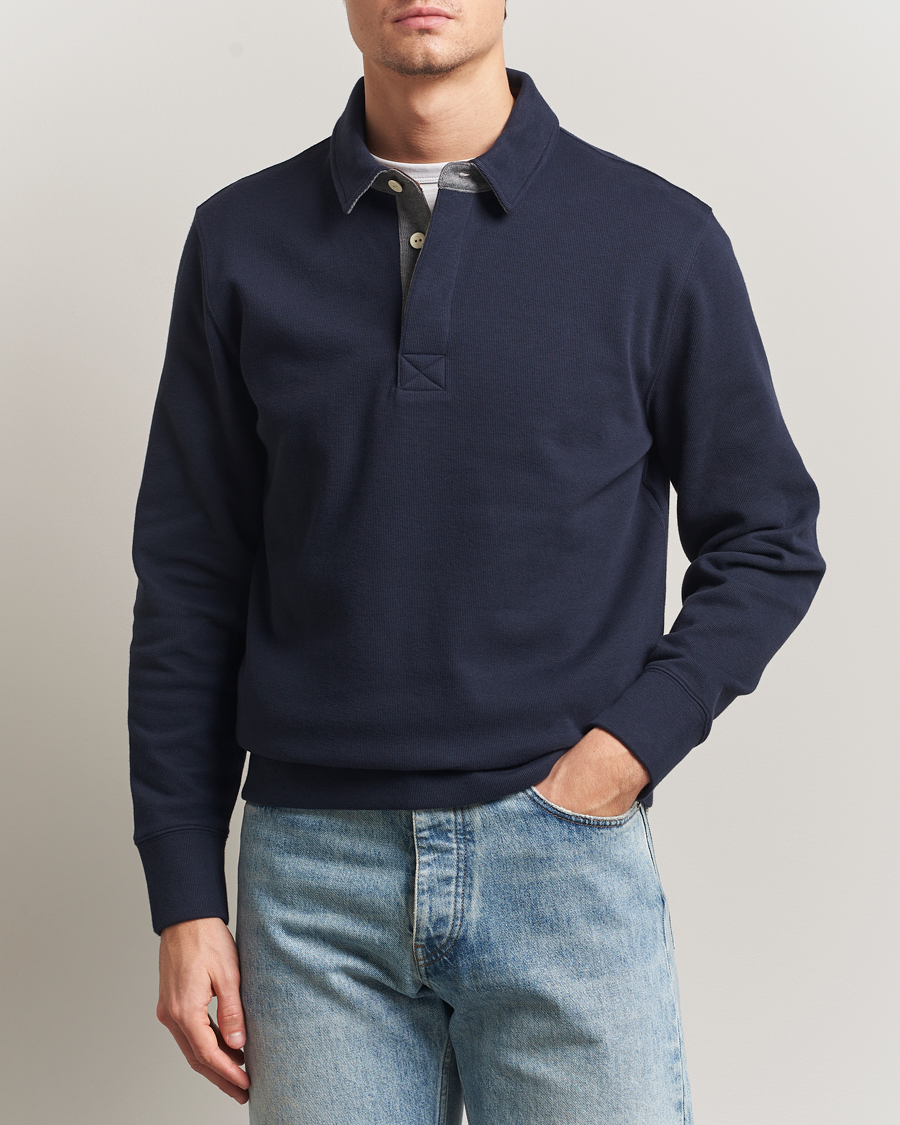 Homme | Polos | Gant | Light Sacker Rib Long Sleeve Polo Evening Blue