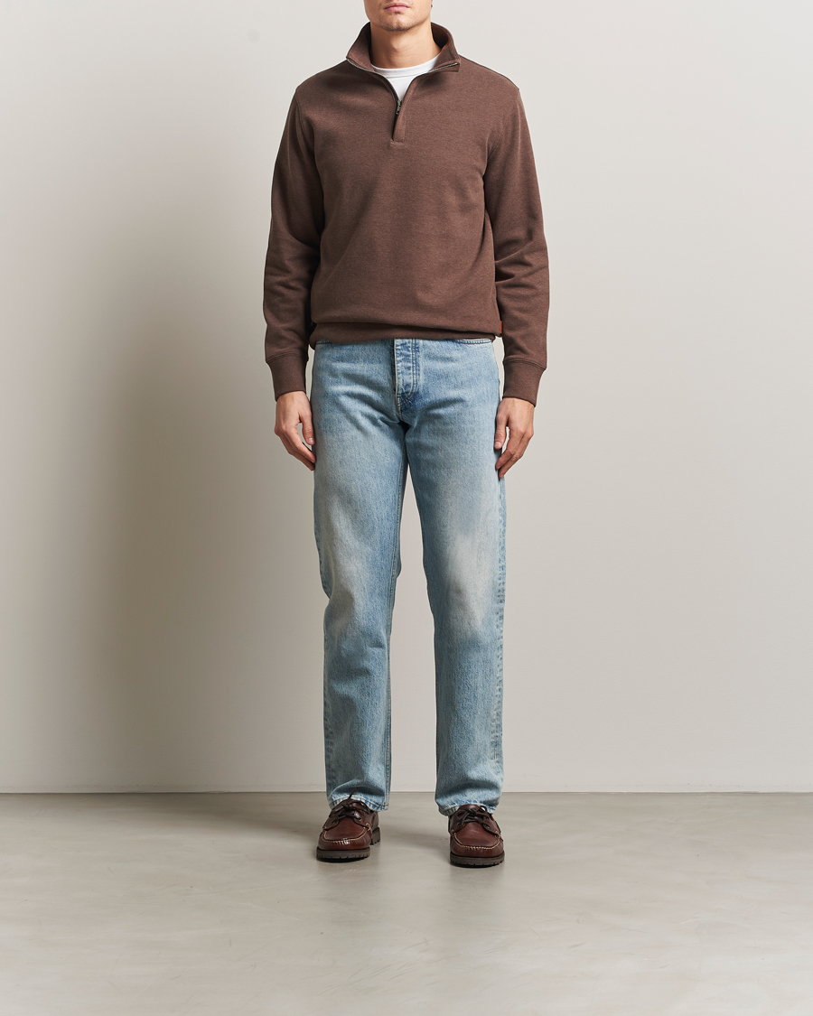 Heren | Truien | Gant | Light Sacker Rib Half Zip Dark Brown Melange
