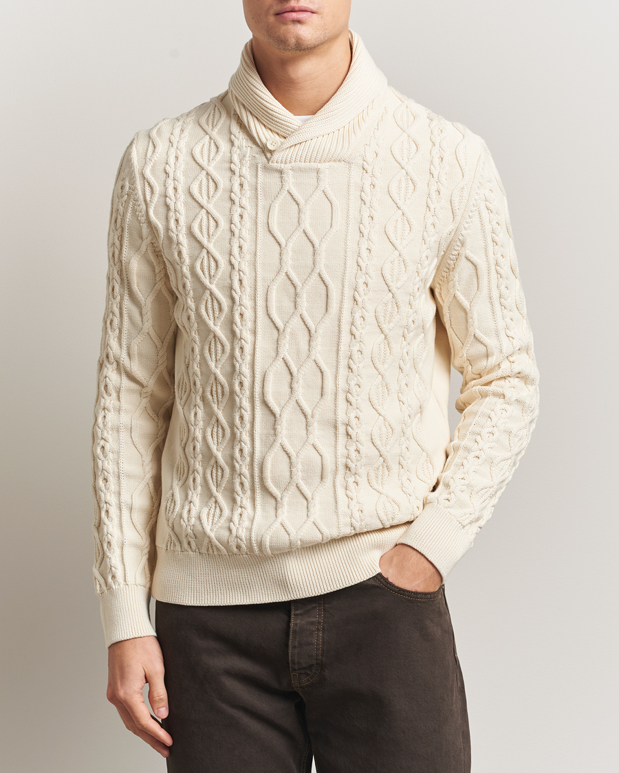 Homme | Pulls Et Tricots | GANT | Cable Shawl Collar Knitted Sweater Cream