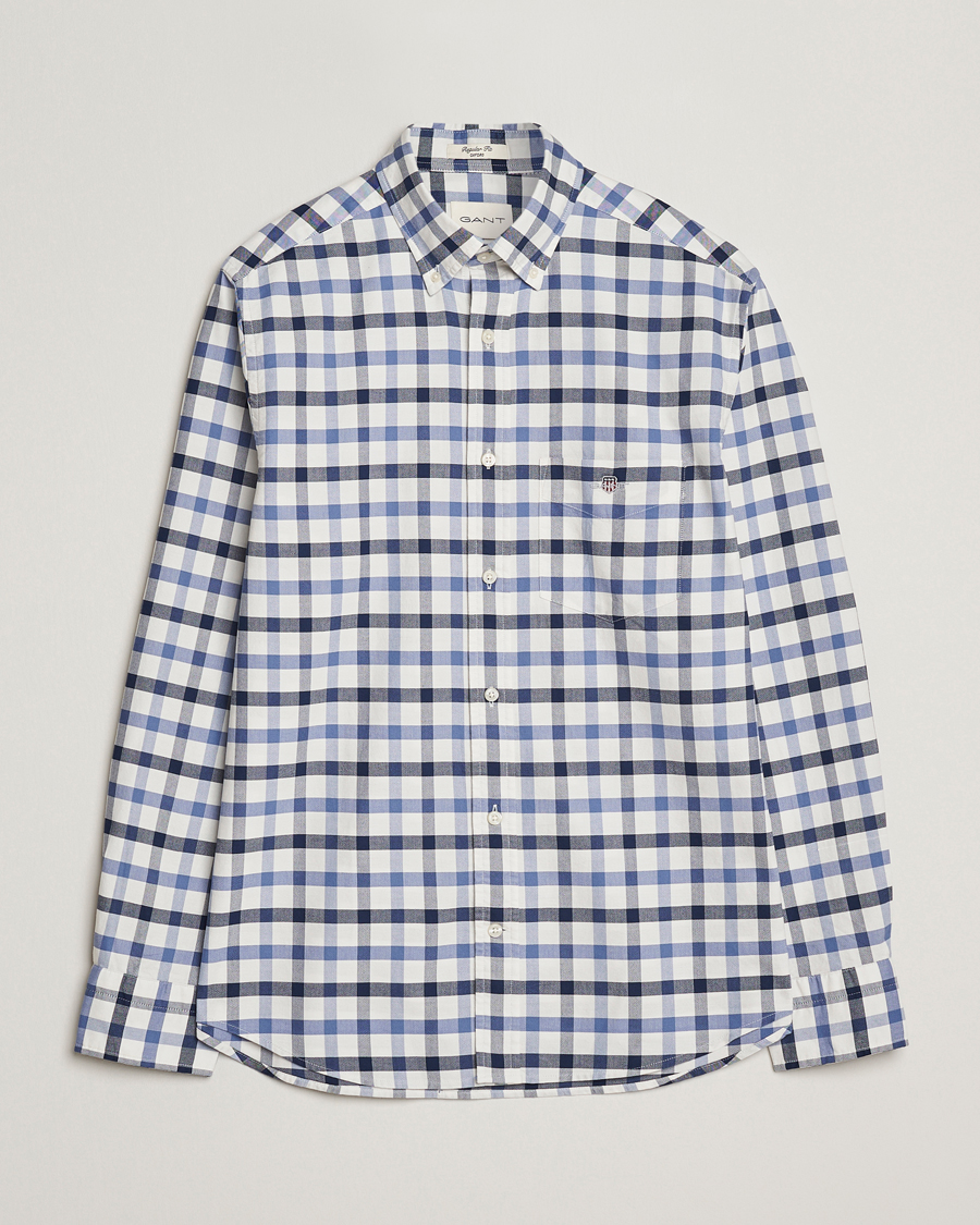 Homme | Chemises | GANT | Regular Fit Oxford Checked Shirt Greyish Blue