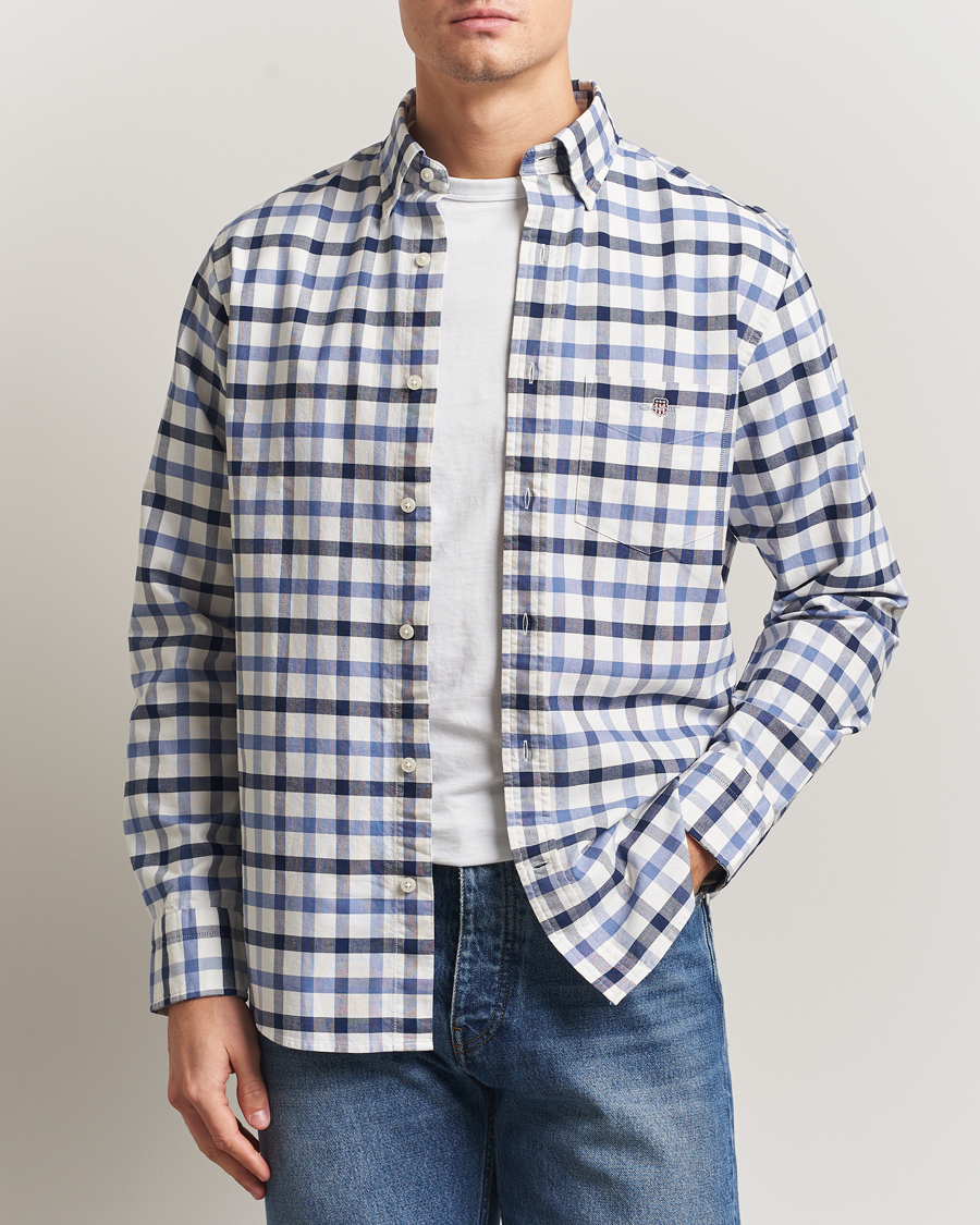 Homme | Chemises | GANT | Regular Fit Oxford Checked Shirt Greyish Blue