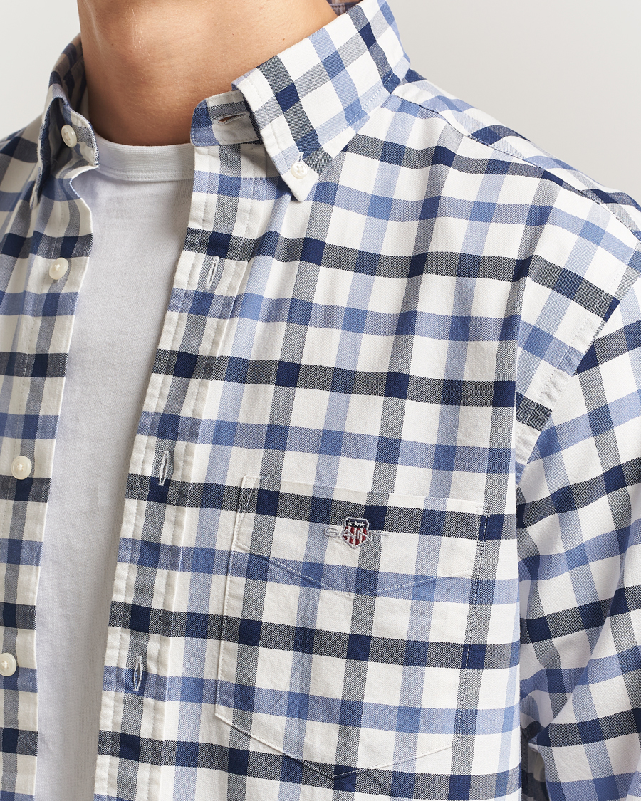 Homme | Chemises | GANT | Regular Fit Oxford Checked Shirt Greyish Blue
