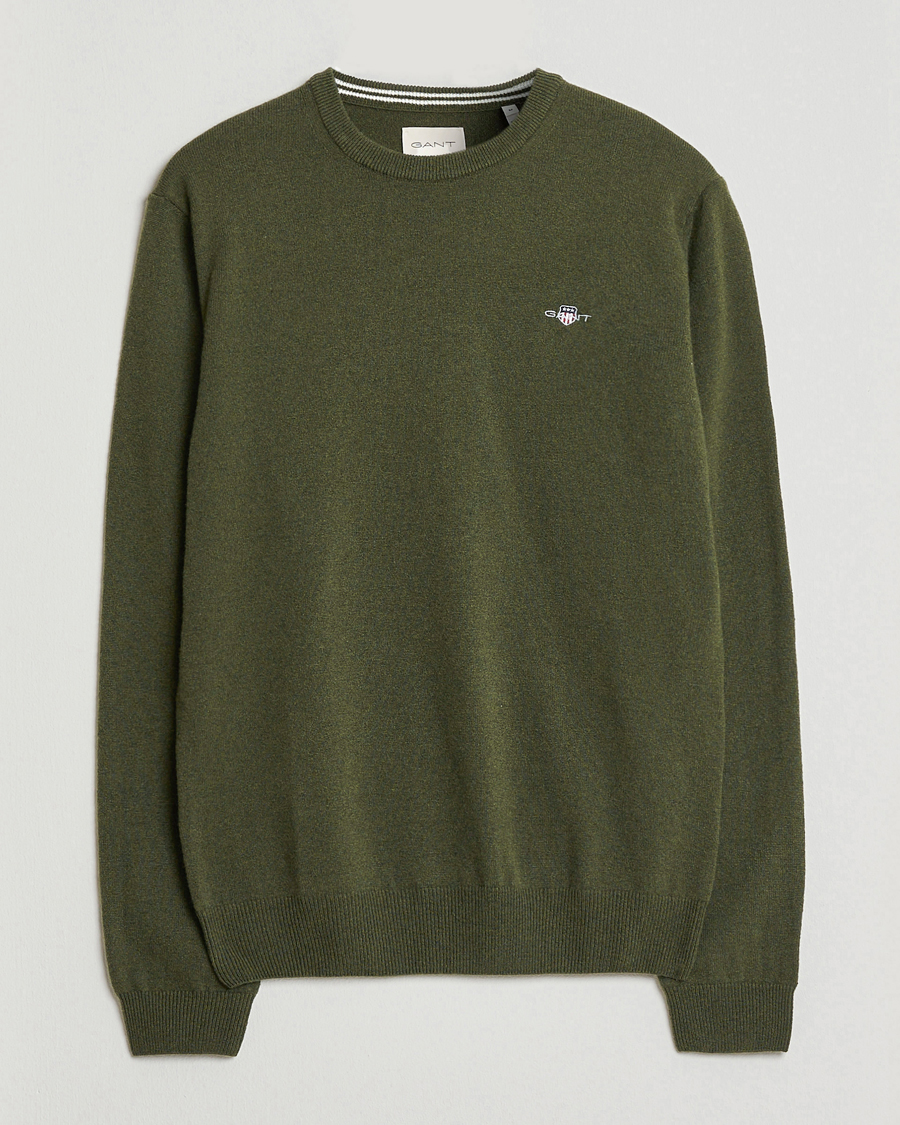 Heren | Truien | Gant | Superfine Lambswool Crew Neck Khaki Green Melange