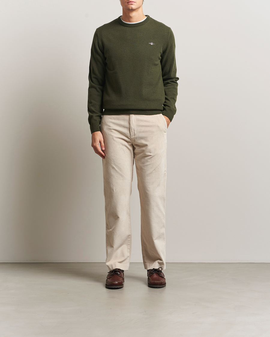 Heren | Truien | Gant | Superfine Lambswool Crew Neck Khaki Green Melange