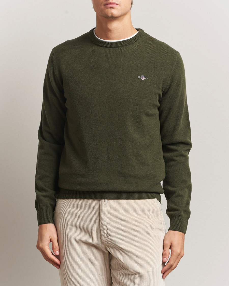 Heren | Truien | Gant | Superfine Lambswool Crew Neck Khaki Green Melange